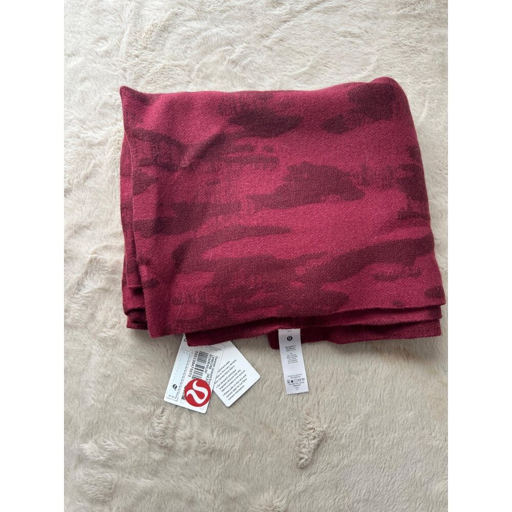 Lululemon Oversized Jacquard Scarf Camo Print Red Warm Viscose-Acrylic Blend